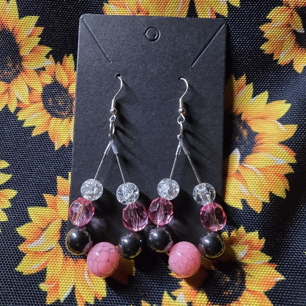Elegant Pink and Silver Beaded Earrings